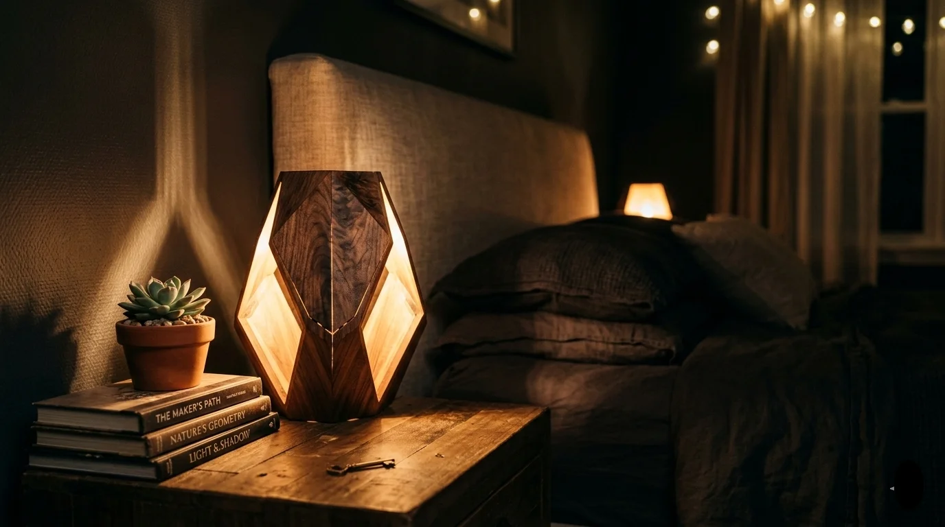 bed side wooden lamp in a quiet mood