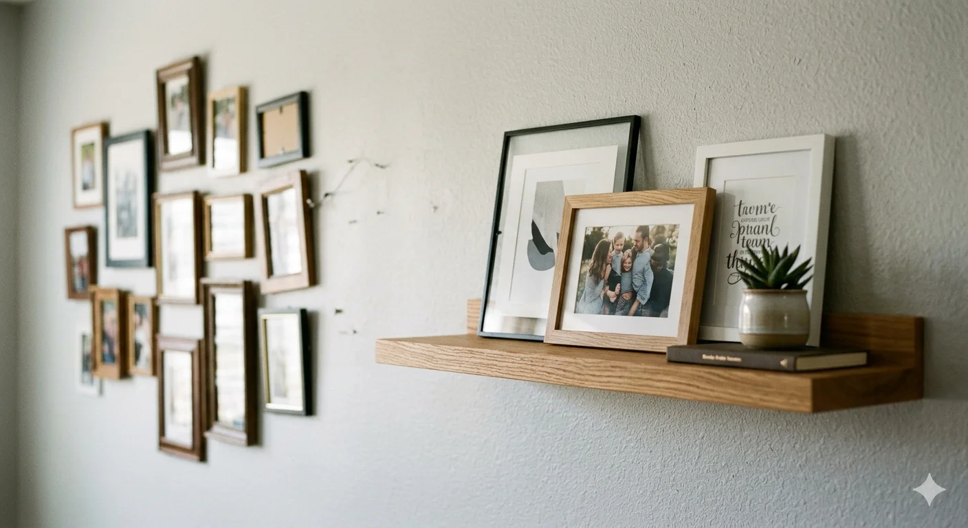 photo ledges hanging on the wall