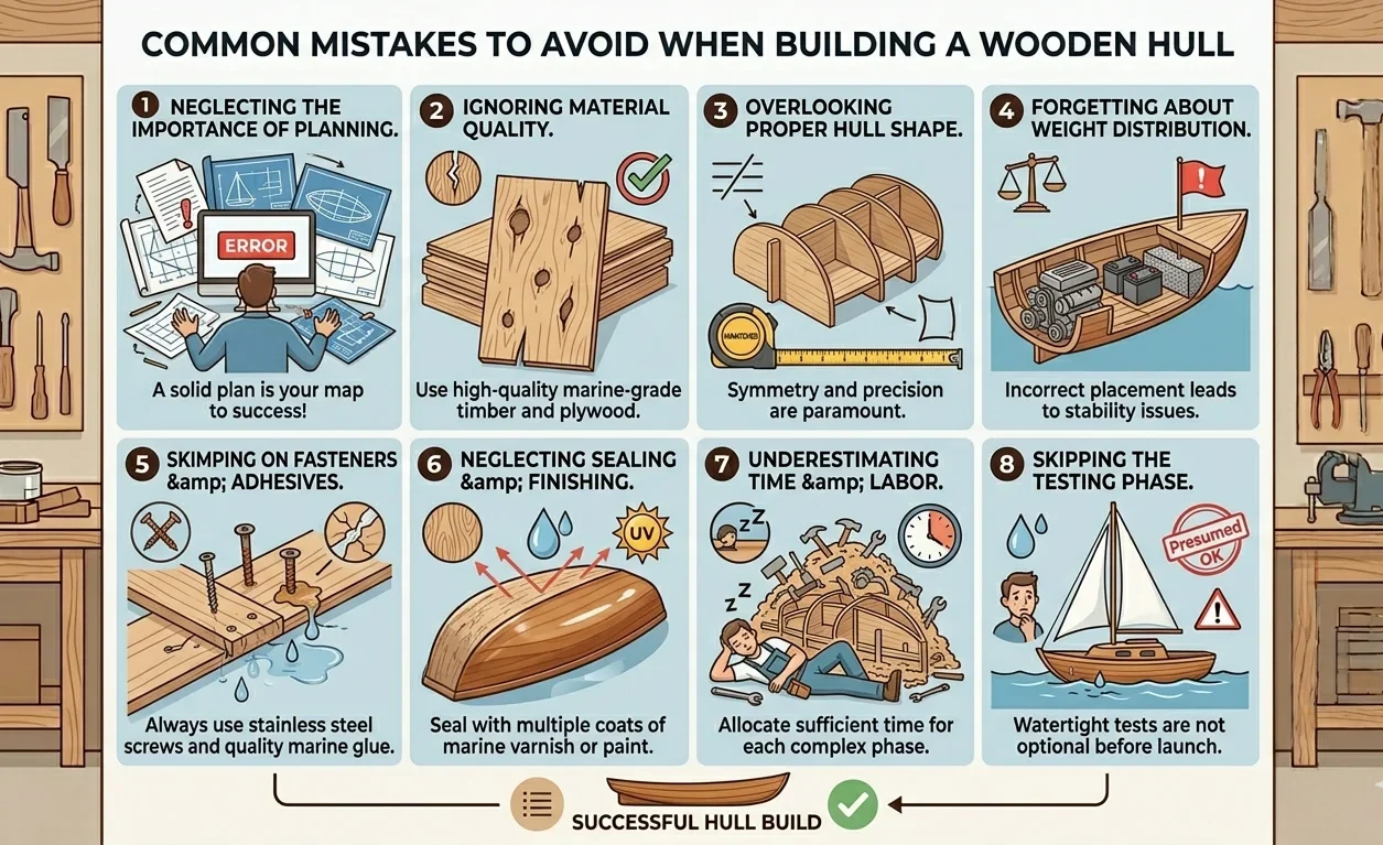 infographic image of Common Mistakes to Avoid When Building a Wooden Hull