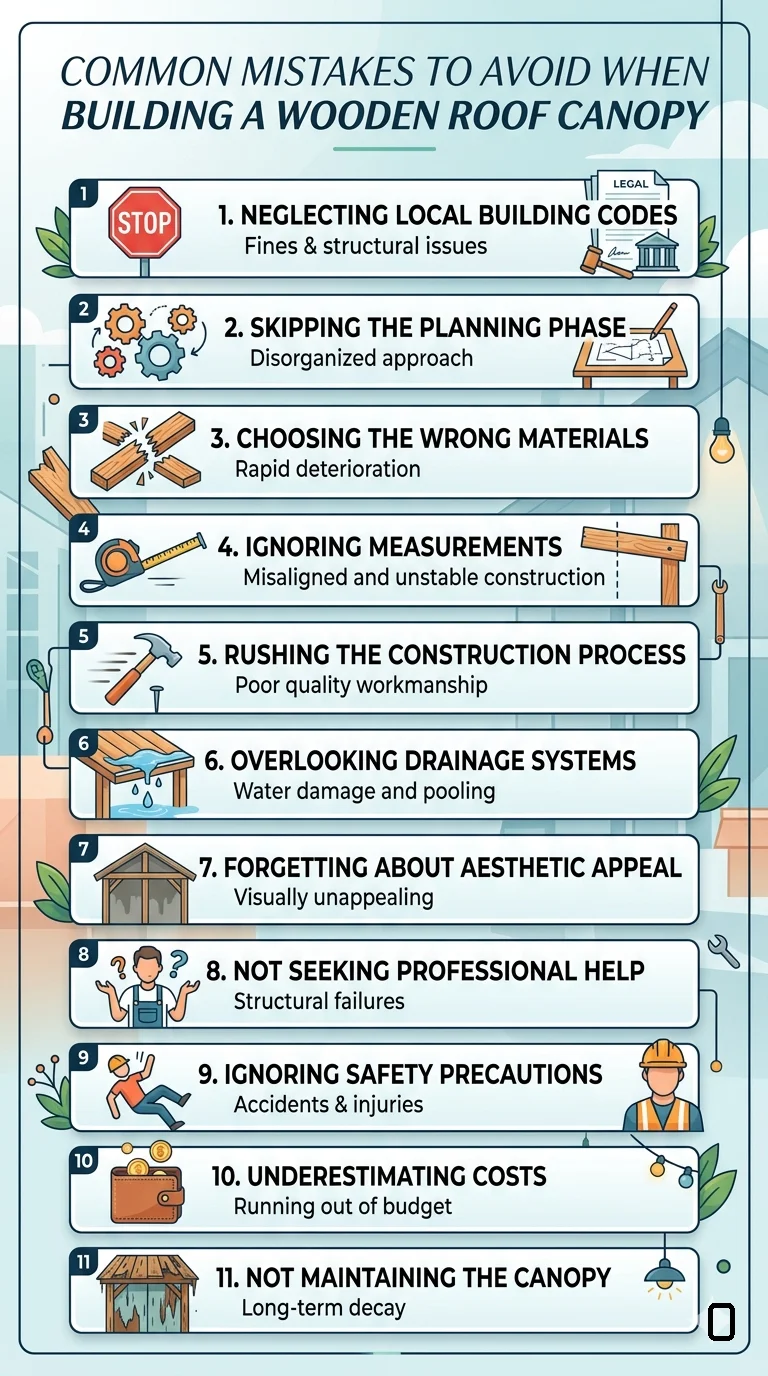 infographic of Common Mistakes to Avoid When Building a Wooden Roof Canopy