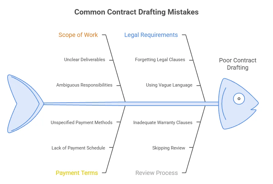 infographic fish bone diagram of Common Mistakes to Avoid When Drafting Your Contract