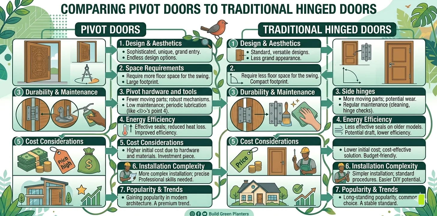 infographic of Comparing Pivot Doors to Traditional Hinged Doors