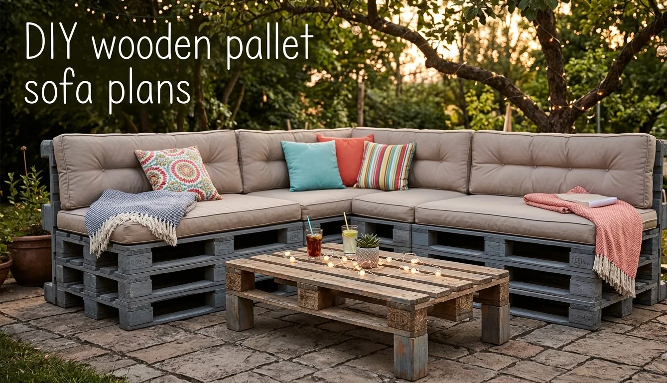 a colorful wooden pallet sofa with a pallet center table