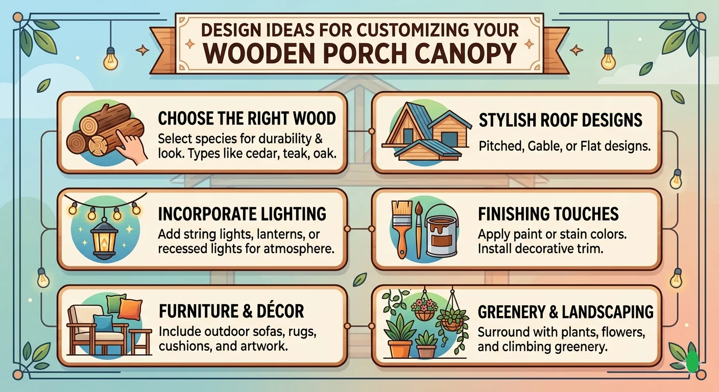 infograhic of Design Ideas for Customizing Your Wooden Porch Canopy