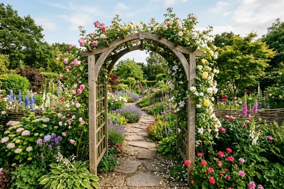 image of a wooden garden archway