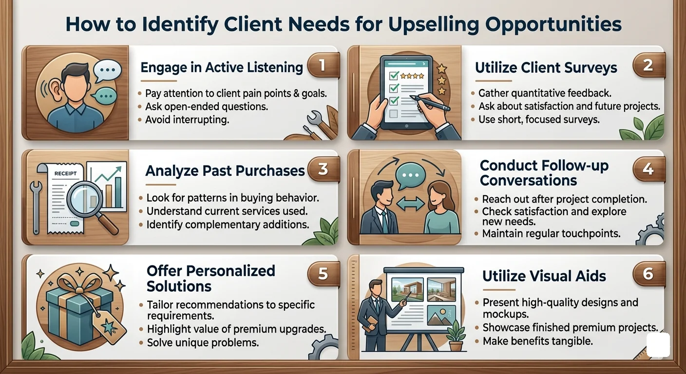 infographic of How to Identify Client Needs for Upselling Opportunities