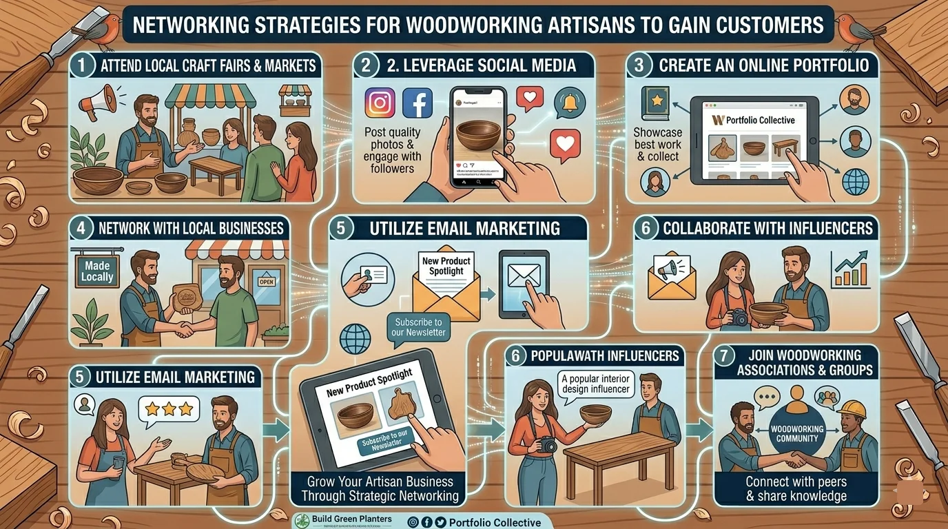 infographic of Networking Strategies for Woodworking Artisans to Gain Customers