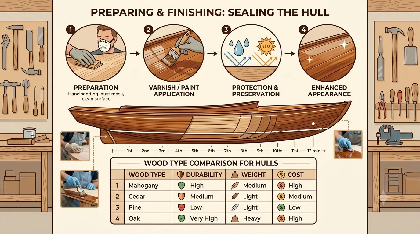 infographic image for Preparing and Finishing wooden sailboat hull