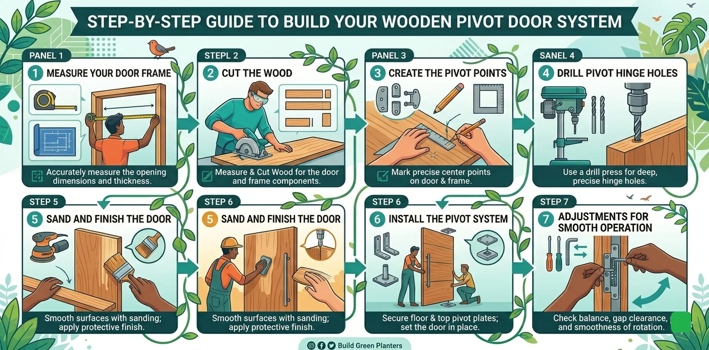 infographic of Step-by-Step Guide to Build Your Wooden Pivot Door System