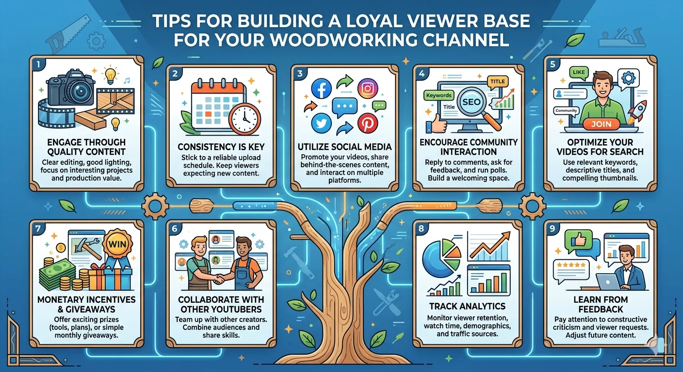infographic on Tips for Building a Loyal Viewer Base for Your Woodworking Channel