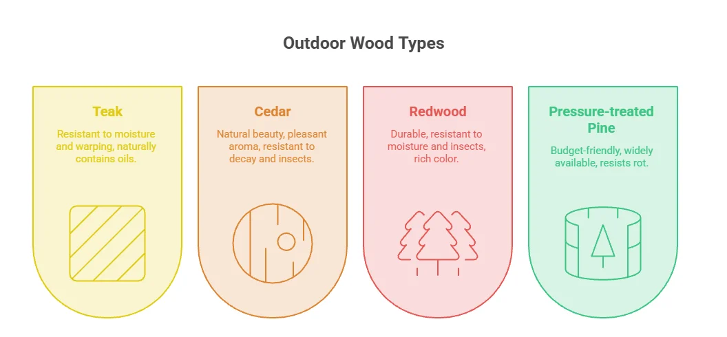infographic of Types of Materials for Wooden Shower Enclosures