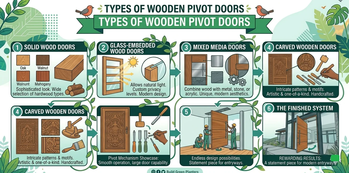 infographic showing different kind of pivot doors