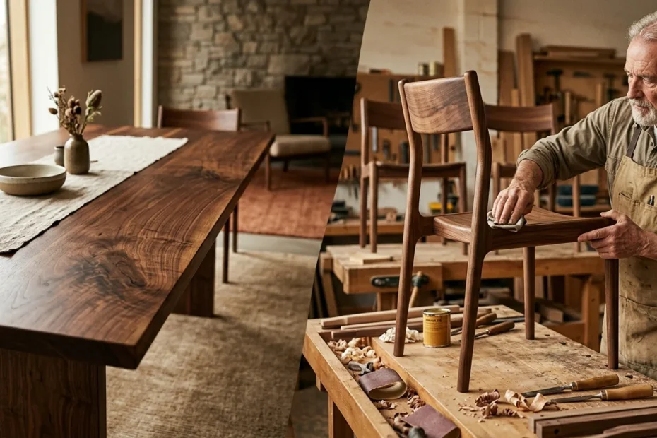 image of a woodworker creating chair over the table