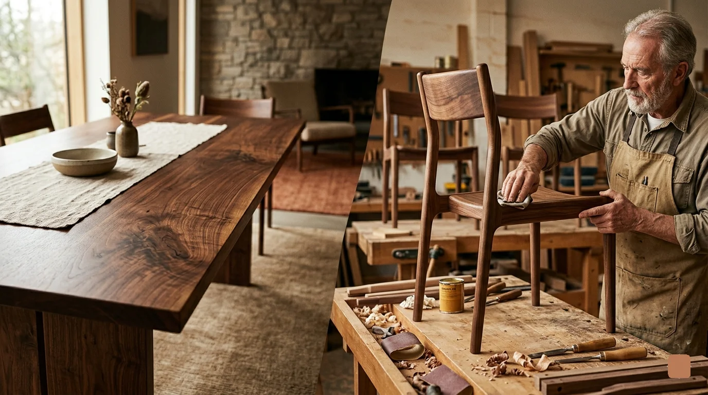 image of a woodworker creating chair over the table