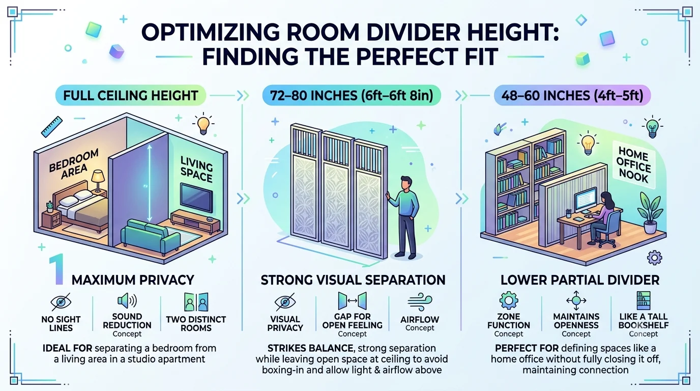 An infographic explaining how to choose the right height for a room divider.